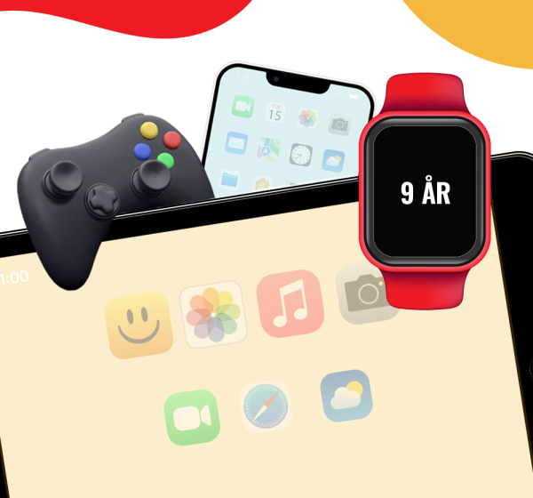 Grafisk illustration af forskellige skærme, som børn bruger